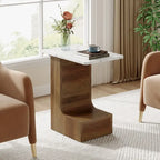 Table d'appoint de canapé en forme de C à 2 niveaux, table de chevet avec plateau en faux marbre, table en C pour canapé, chambre, salon