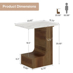 Table d'appoint de canapé en forme de C à 2 niveaux, table de chevet avec plateau en faux marbre, table en C pour canapé, chambre, salon