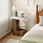 Table d'appoint de canapé en forme de C à 2 niveaux, table de chevet avec plateau en faux marbre, table en C pour canapé, chambre, salon