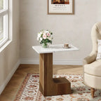 Table d'appoint de canapé en forme de C à 2 niveaux, table de chevet avec plateau en faux marbre, table en C pour canapé, chambre, salon