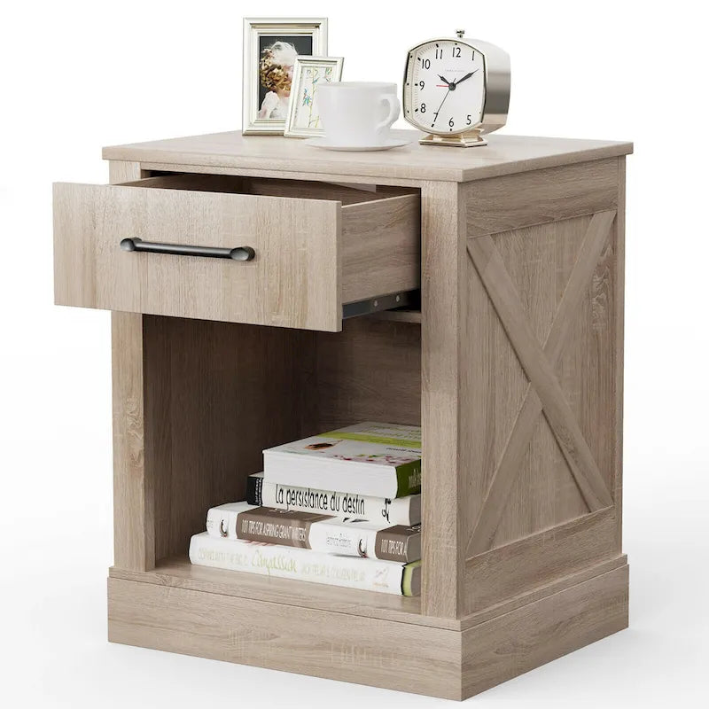 Table de chevet Gymax avec tiroir et étagère Table de chevet rustique en bois