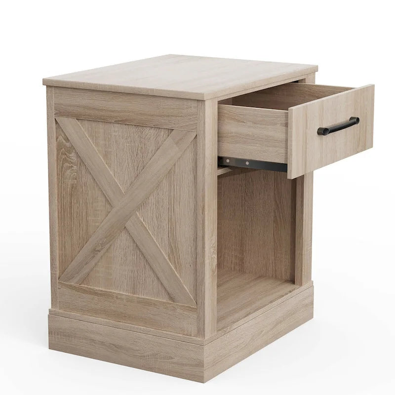 Table de chevet Gymax avec tiroir et étagère Table de chevet rustique en bois