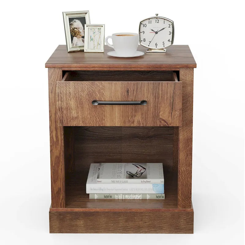 Table de chevet Gymax avec tiroir et étagère Table de chevet rustique en bois