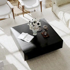 Table basse Mid-Century Moderne, Table basse minimaliste en placage de bois avec rangement pour salon, Entièrement assemblée
