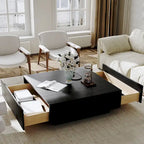 Table basse Mid-Century Moderne, Table basse minimaliste en placage de bois avec rangement pour salon, Entièrement assemblée