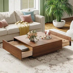 Table basse Mid-Century Moderne, Table basse minimaliste en placage de bois avec rangement pour salon, Entièrement assemblée