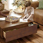 Table basse Mid-Century Moderne, Table basse minimaliste en placage de bois avec rangement pour salon, Entièrement assemblée