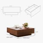 Table basse Mid-Century Moderne, Table basse minimaliste en placage de bois avec rangement pour salon, Entièrement assemblée