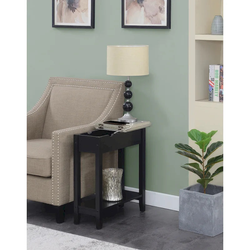Table d'appoint American Heritage Flip Top avec station de charge et étagère