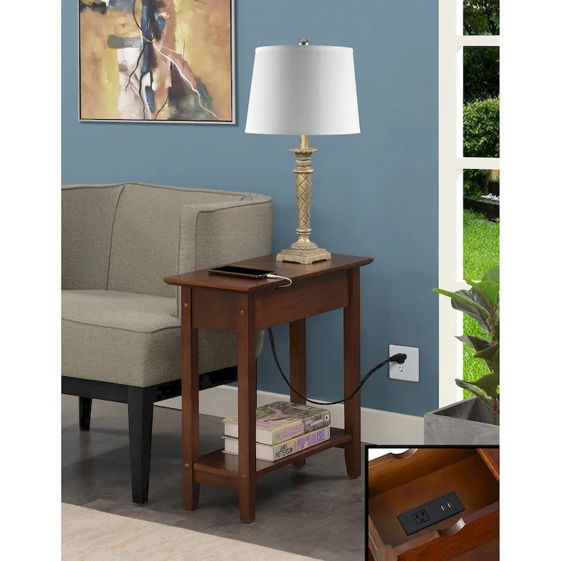 Table d'appoint American Heritage Flip Top avec station de charge et étagère