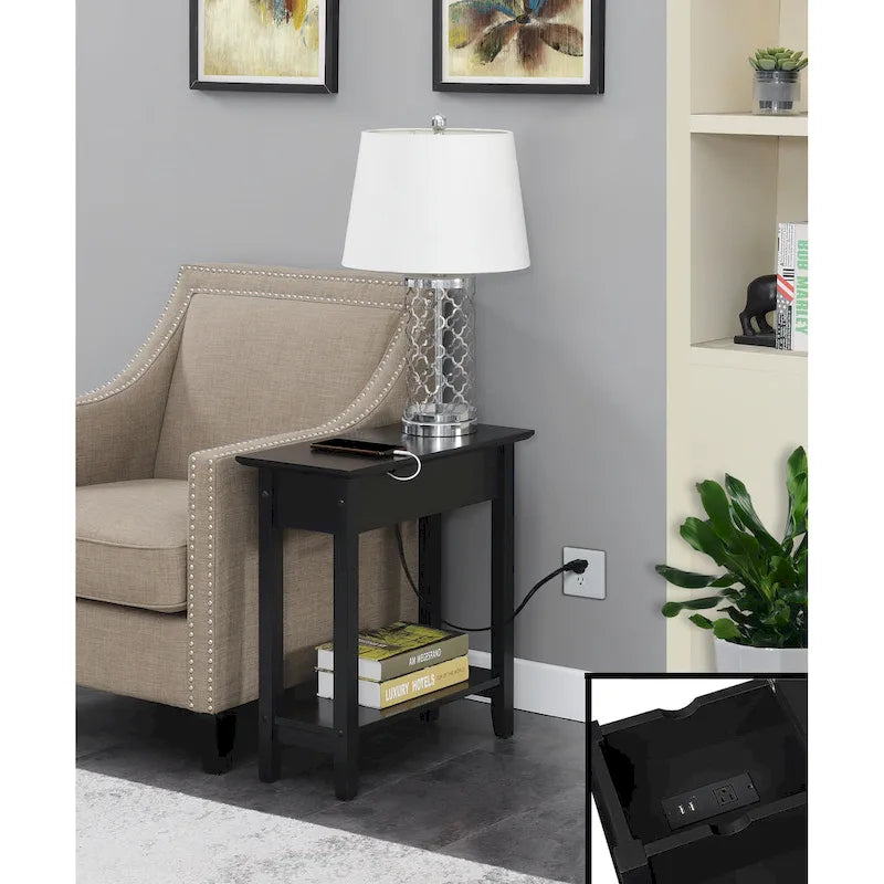 Table d'appoint American Heritage Flip Top avec station de charge et étagère