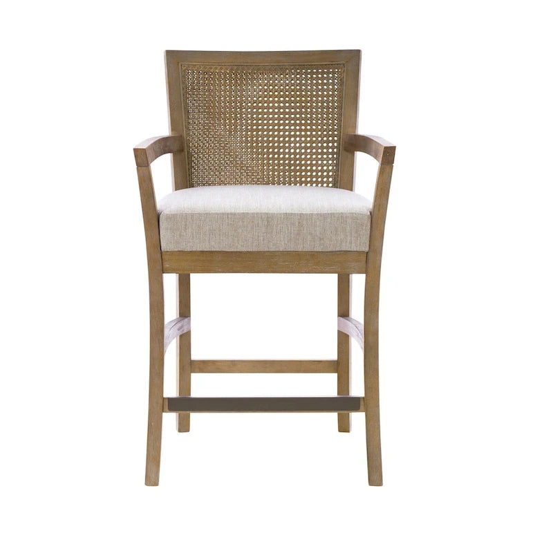 Tabouret de comptoir Blaine crème/rotin naturel récupéré