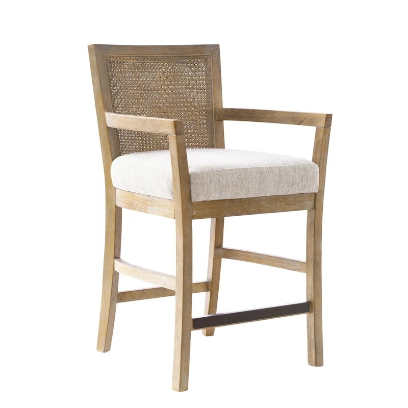 Tabouret de comptoir Blaine crème/rotin naturel récupéré