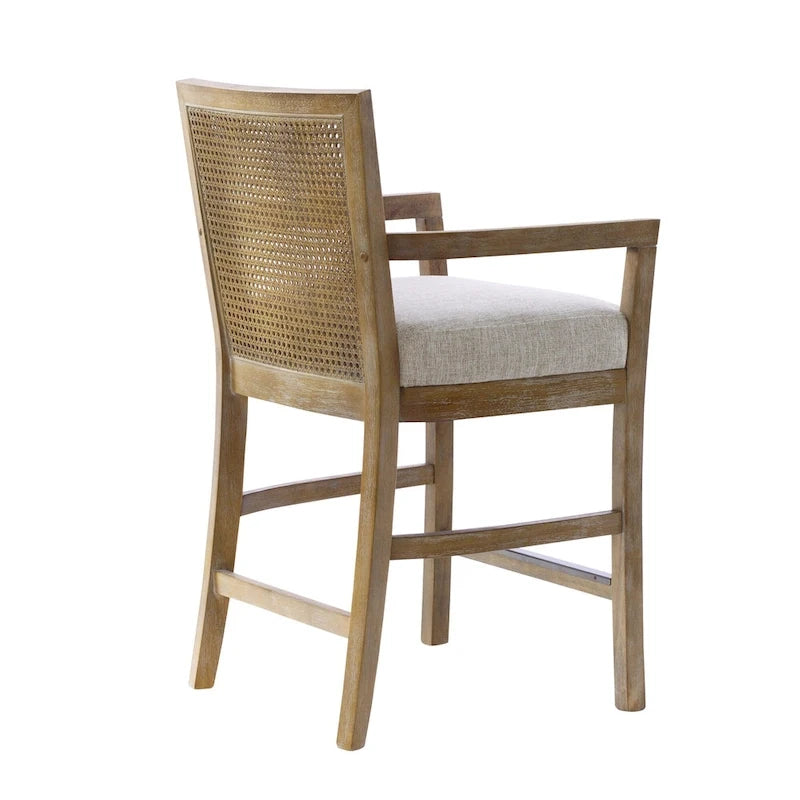 Tabouret de comptoir Blaine crème/rotin naturel récupéré