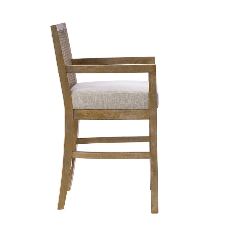 Tabouret de comptoir Blaine crème/rotin naturel récupéré