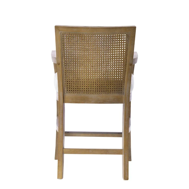 Tabouret de comptoir Blaine crème/rotin naturel récupéré