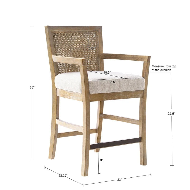 Tabouret de comptoir Blaine crème/rotin naturel récupéré