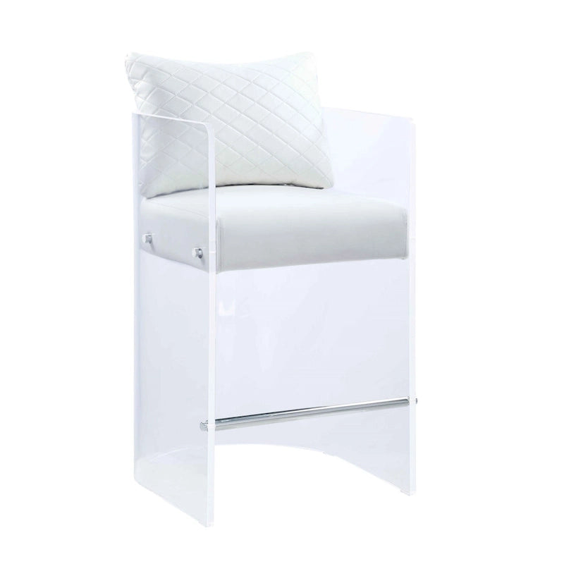 Tabouret de comptoir haut Somette en acrylique avec revêtement en peluche blanche - N/A