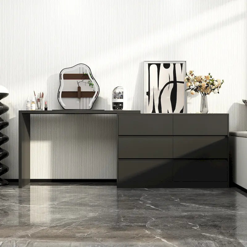 Coiffeuse rotative et bureau, commode 6 tiroirs, coiffeuse maquillage