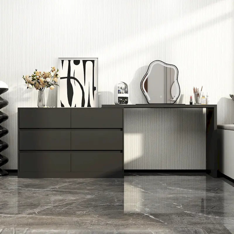 Coiffeuse rotative et bureau, commode 6 tiroirs, coiffeuse maquillage