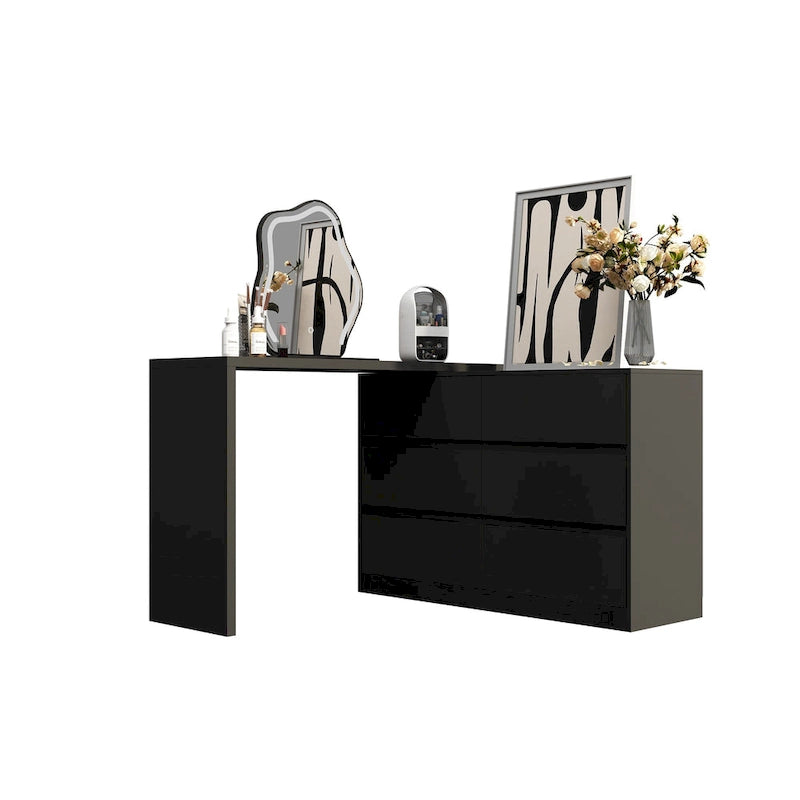 Coiffeuse rotative et bureau, commode 6 tiroirs, coiffeuse maquillage