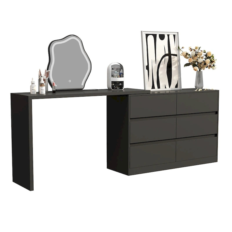 Coiffeuse rotative et bureau, commode 6 tiroirs, coiffeuse maquillage