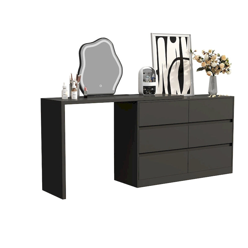 Coiffeuse rotative et bureau, commode 6 tiroirs, coiffeuse maquillage