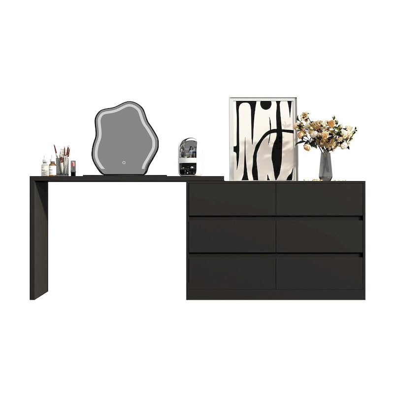 Coiffeuse rotative et bureau, commode 6 tiroirs, coiffeuse maquillage