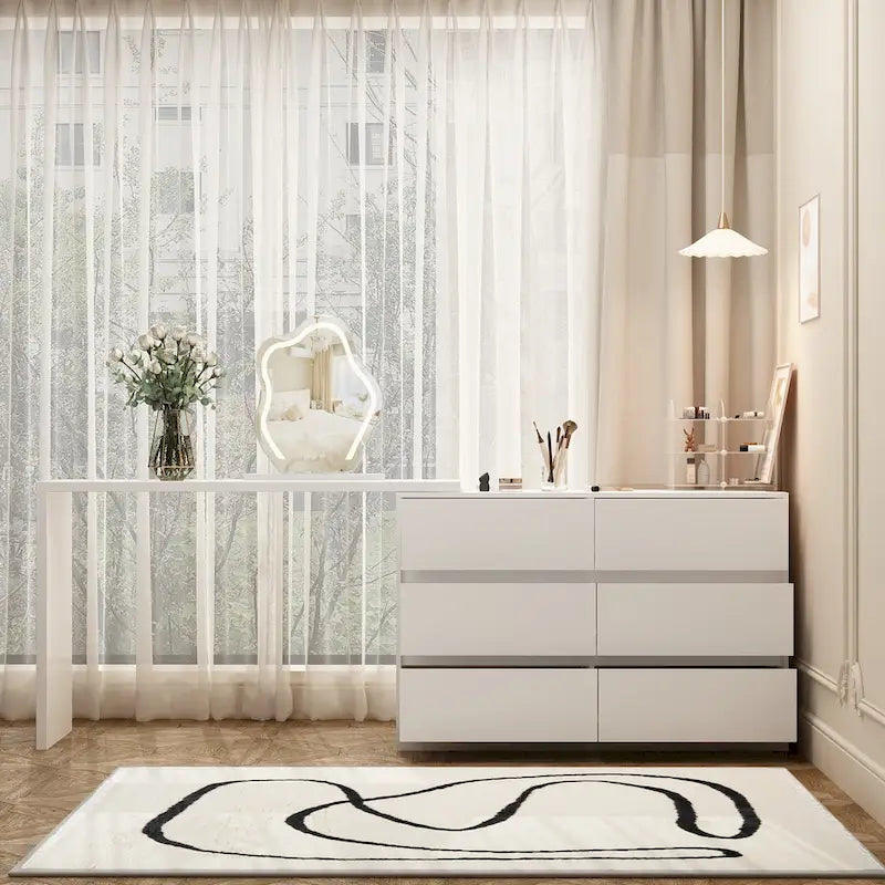 Coiffeuse rotative et bureau, commode 6 tiroirs, coiffeuse maquillage