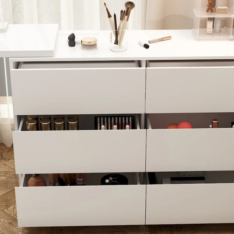 Coiffeuse rotative et bureau, commode 6 tiroirs, coiffeuse maquillage