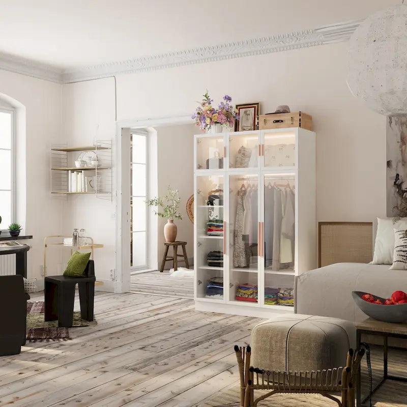 Armoire moderne en verre lumineux avec grand espace de rangement - 47,2
