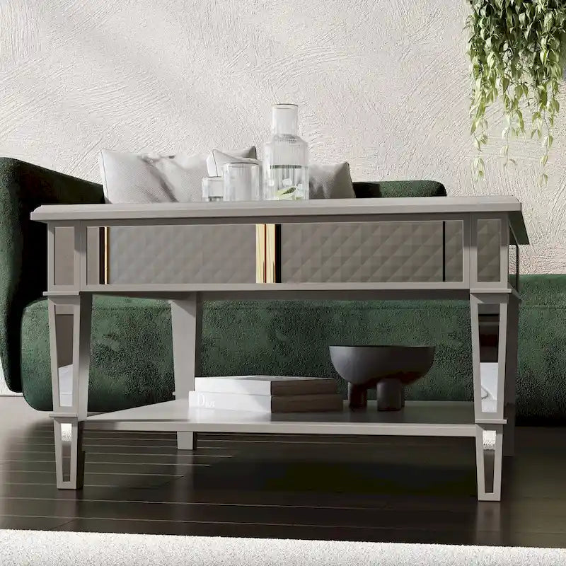 Table basse carrée avec miroir et étagère Wheaton