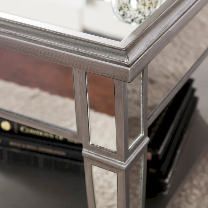 Table basse carrée avec miroir et étagère Wheaton