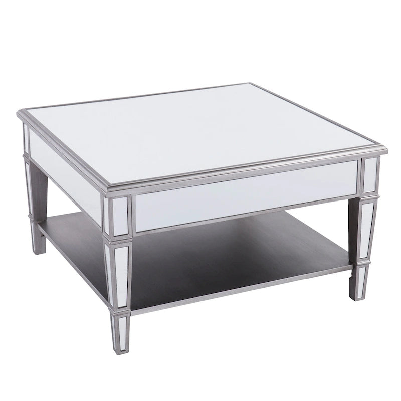 Table basse carrée avec miroir et étagère Wheaton