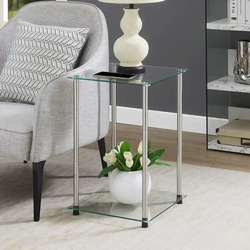Table d'appoint carrée Designs2Go classique en verre à 2 niveaux