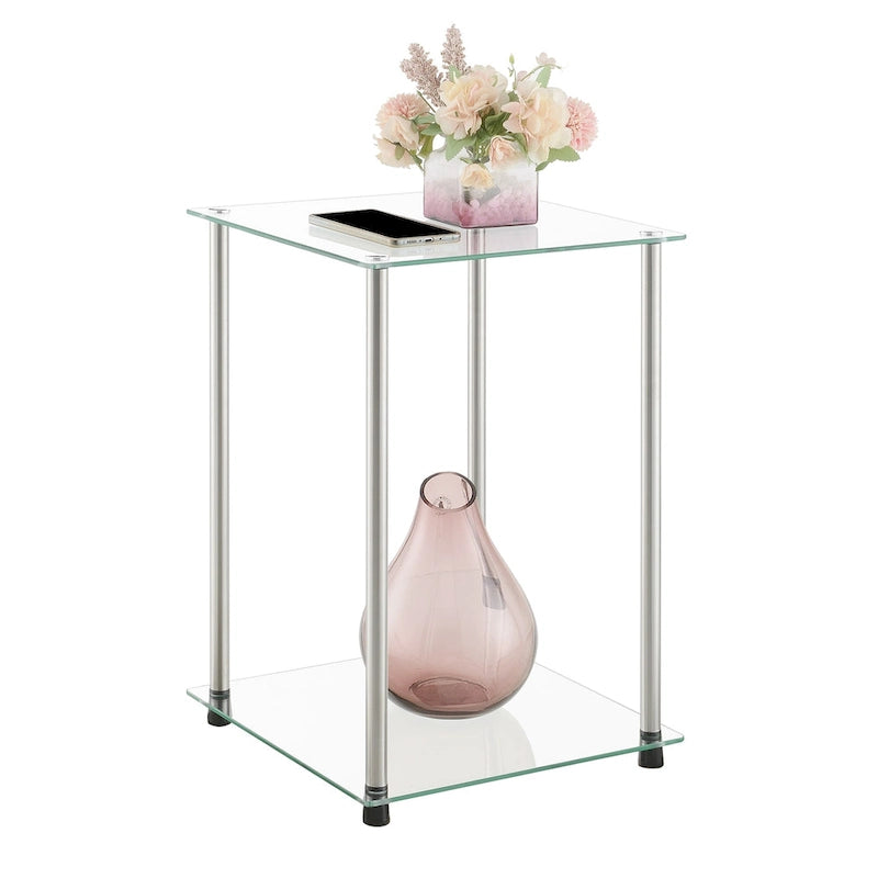 Table d'appoint carrée Designs2Go classique en verre à 2 niveaux