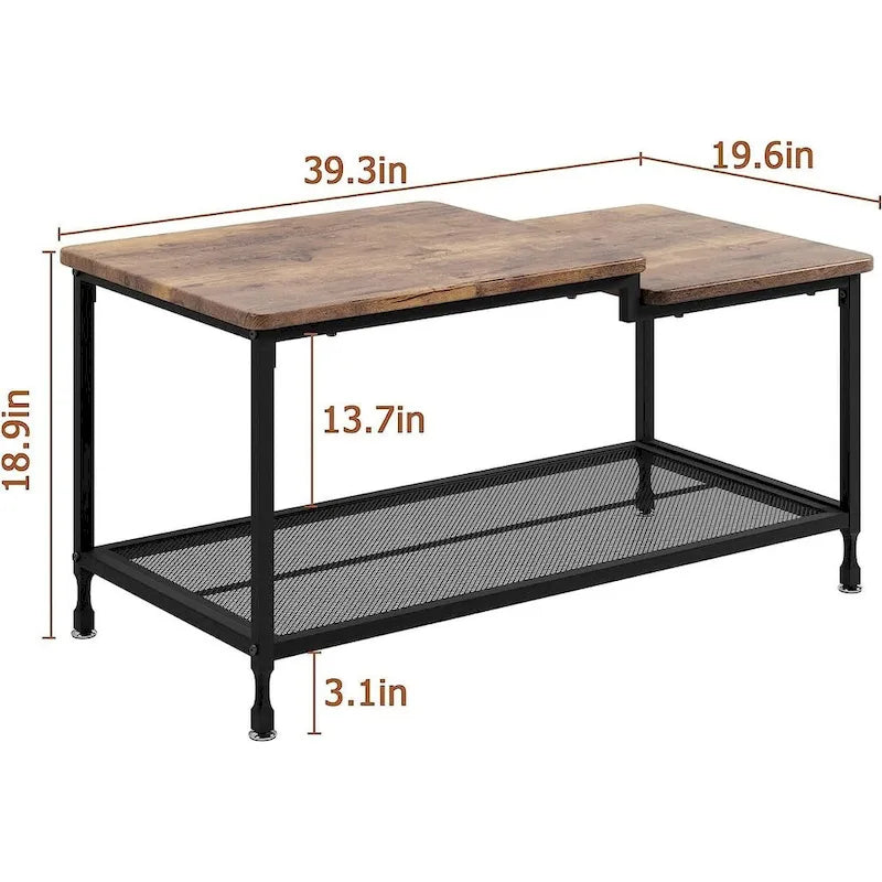 Table Basse à 2 Niveaux avec Étagère en Treillis, Rangement Rectangulaire