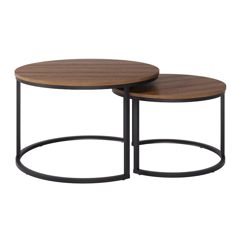 Fort Worth – Lot de 2 tables basses gigognes rondes, Marron