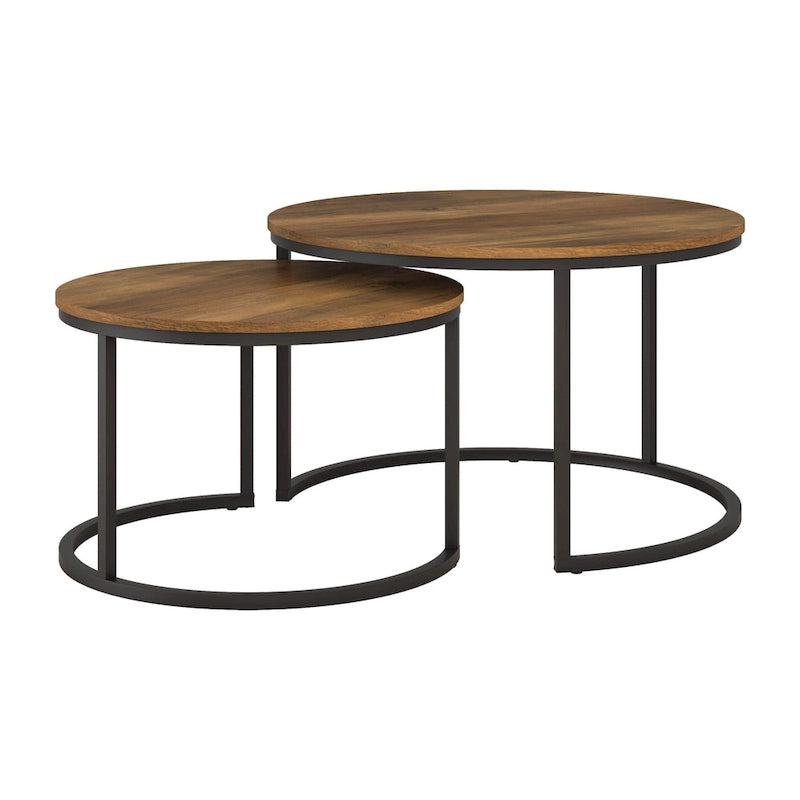 Fort Worth – Lot de 2 tables basses gigognes rondes, Marron