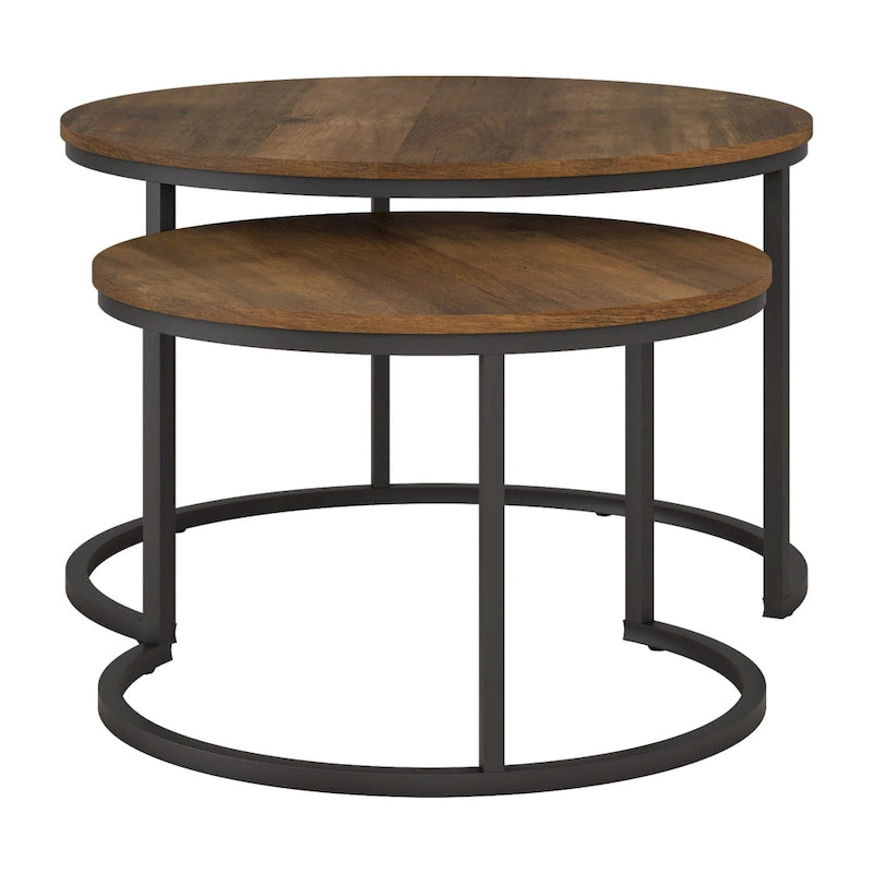 Fort Worth – Lot de 2 tables basses gigognes rondes, Marron