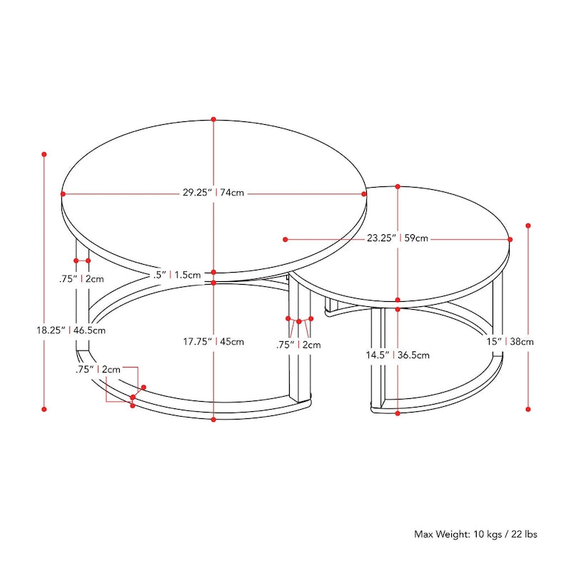 Fort Worth – Lot de 2 tables basses gigognes rondes, Marron