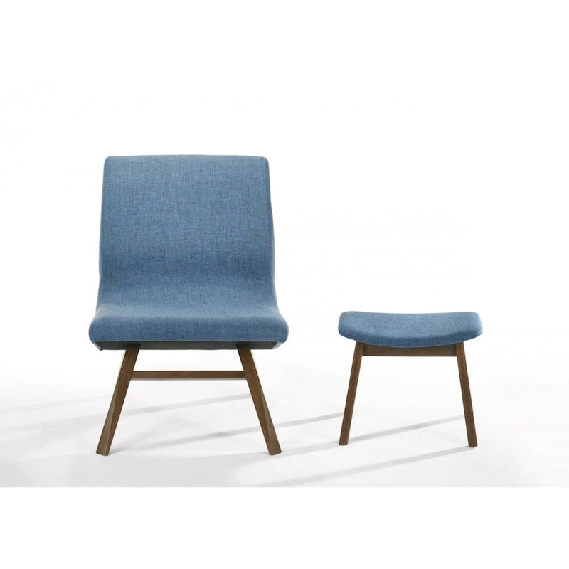 Fauteuil d'appoint et ottoman Modrest Whitney modernes bleus et noyer