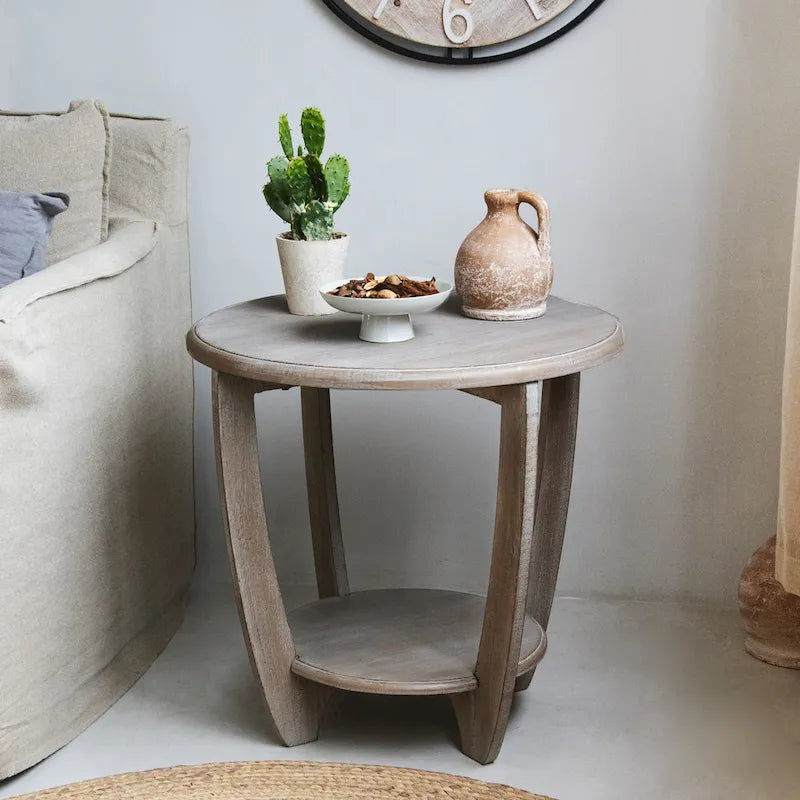 COZAYH Lot de 2 tables d'appoint rustiques de style ferme avec étagère de rangement, table d'appoint de style campagne française, finition gris vintage