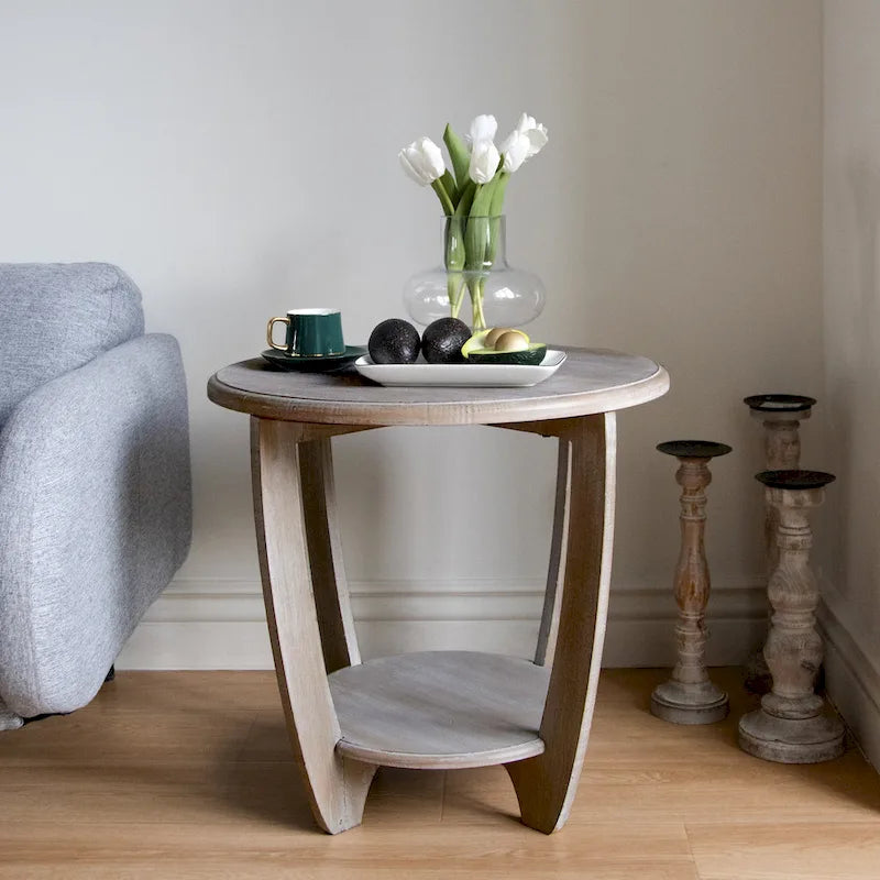 COZAYH Lot de 2 tables d'appoint rustiques de style ferme avec étagère de rangement, table d'appoint de style campagne française, finition gris vintage