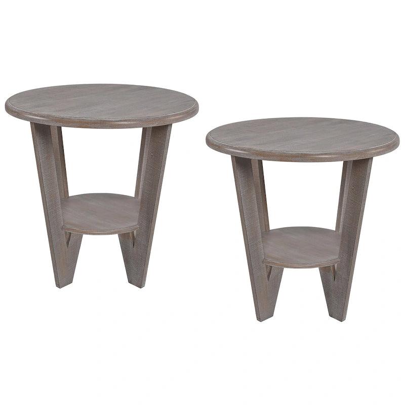 COZAYH Lot de 2 tables d'appoint rustiques de style ferme avec étagère de rangement, table d'appoint de style campagne française, finition gris vintage