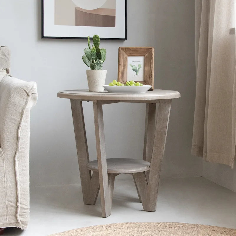 COZAYH Lot de 2 tables d'appoint rustiques de style ferme avec étagère de rangement, table d'appoint de style campagne française, finition gris vintage