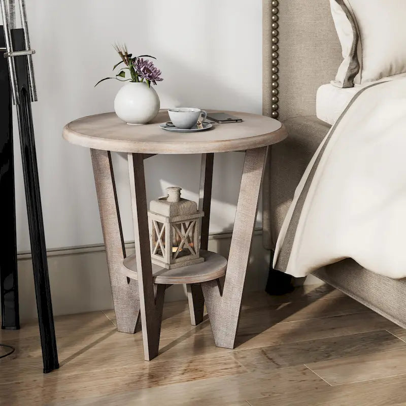 COZAYH Lot de 2 tables d'appoint rustiques de style ferme avec étagère de rangement, table d'appoint de style campagne française, finition gris vintage
