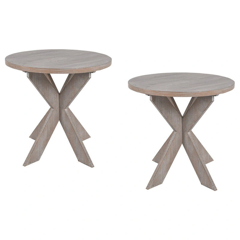 COZAYH Lot de 2 tables d'appoint rustiques de style ferme avec étagère de rangement, table d'appoint de style campagne française, finition gris vintage