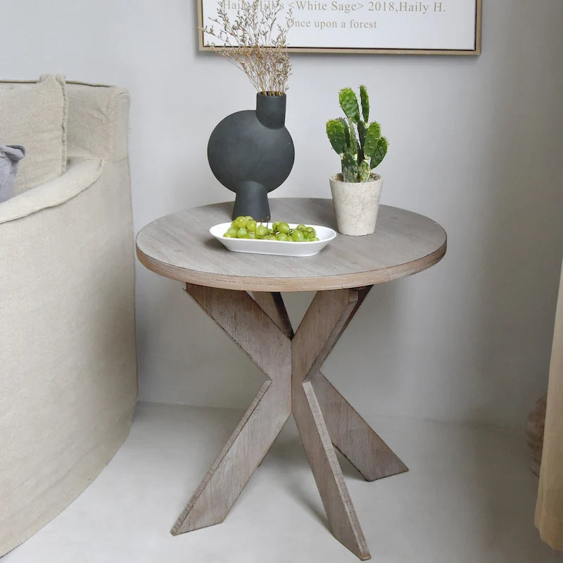 COZAYH Lot de 2 tables d'appoint rustiques de style ferme avec étagère de rangement, table d'appoint de style campagne française, finition gris vintage