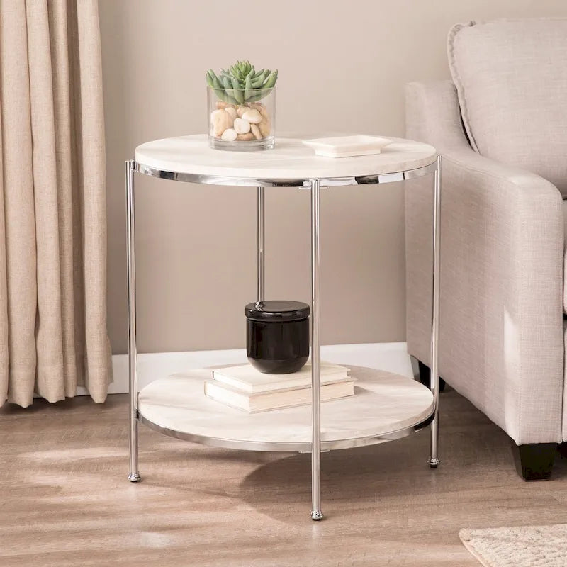 Table d'appoint ronde en faux marbre Henderson